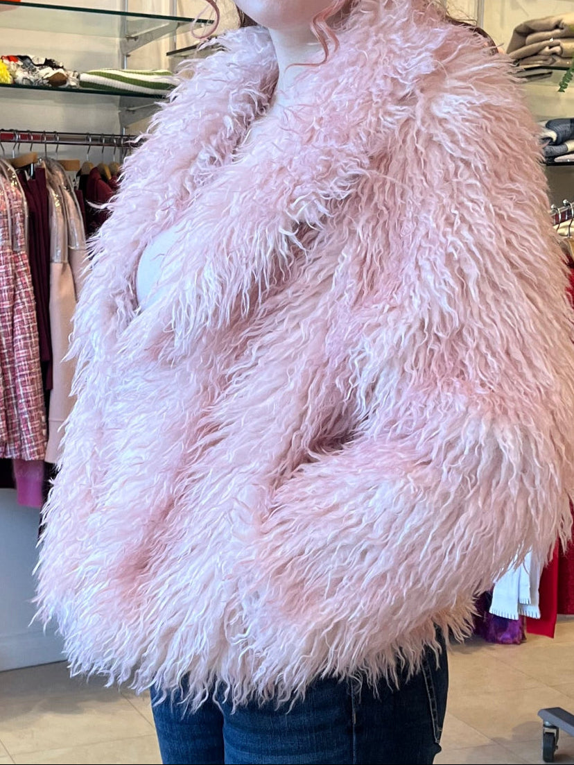 Fluffy Pink Faux Fur Coat