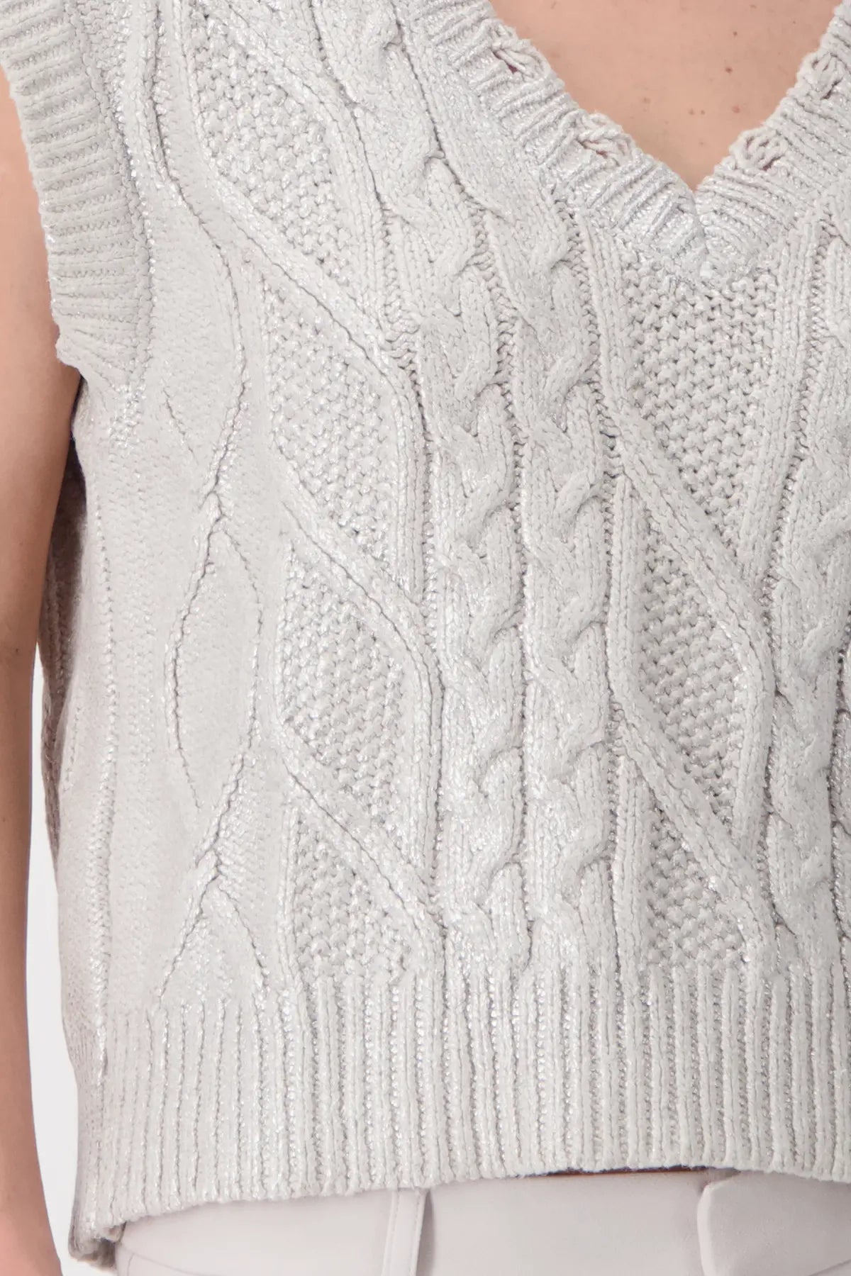 Sleeveless Cable Cotton Tank Top with Shimmer