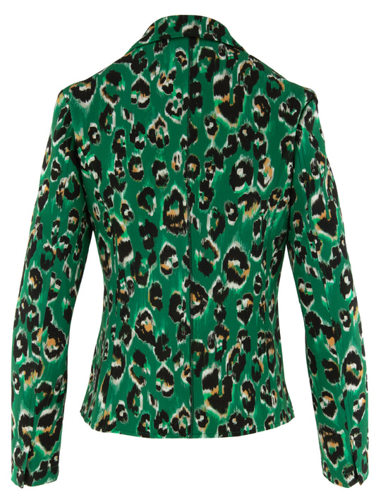 Marc Cain Green Leopard Print Scuba Single- breasted Blazer