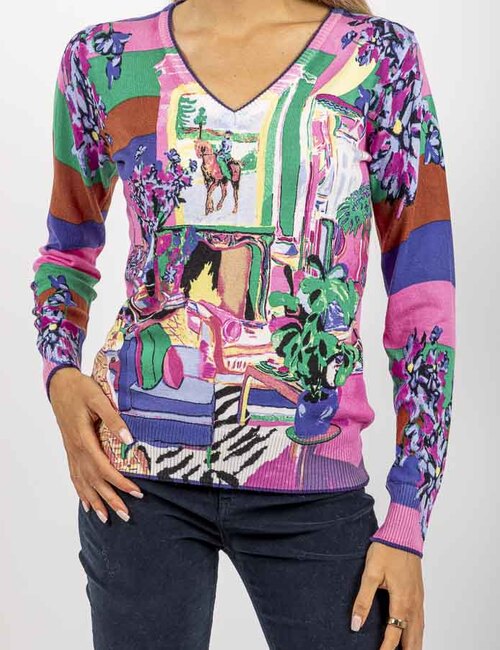 Vibrant V Neck Print Jumper DW229