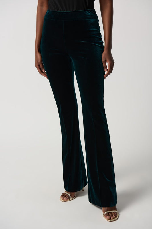 Dark Green Velvet Flared Pull-On Trousers 234289