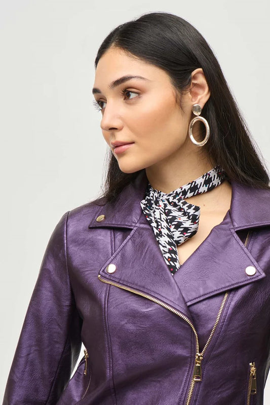 Joseph Ribkoff Metallic Faux Leather Biker Jacket 234902