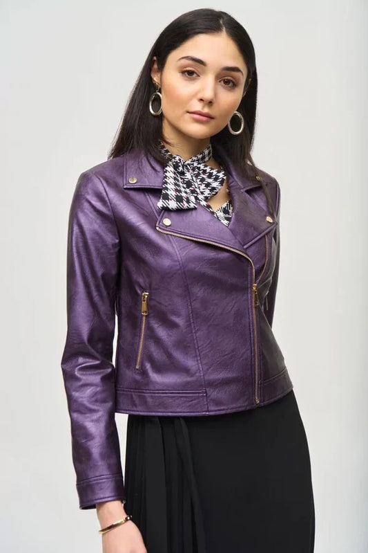 Joseph Ribkoff Metallic Faux Leather Biker Jacket 234902