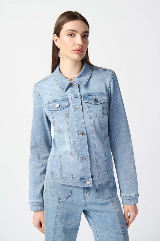 Fitted Denim Jacket With Allover Rhinestones 241914