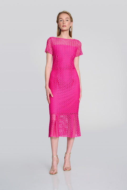 Fuchsia Guipure Lace Flounce Dress 242704