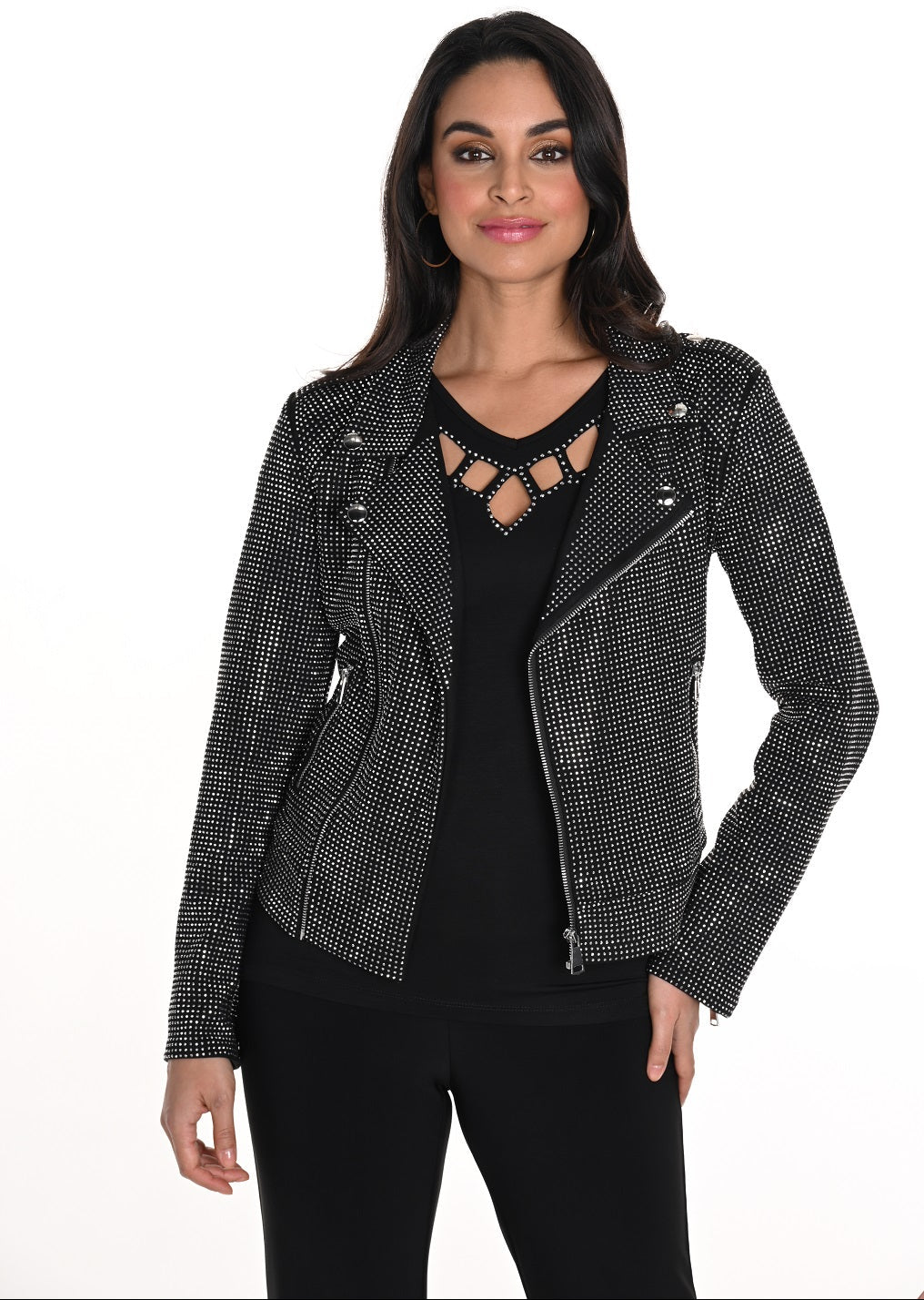 Black Sparkly Biker Jacket 243444 - Lucindas on-line