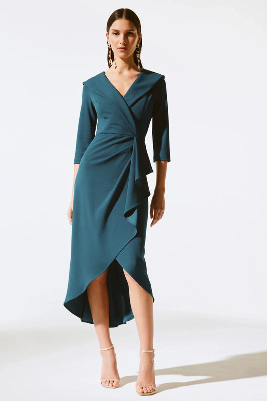 Royal Blue Scuba Crepe Ruffled Sheath Dress