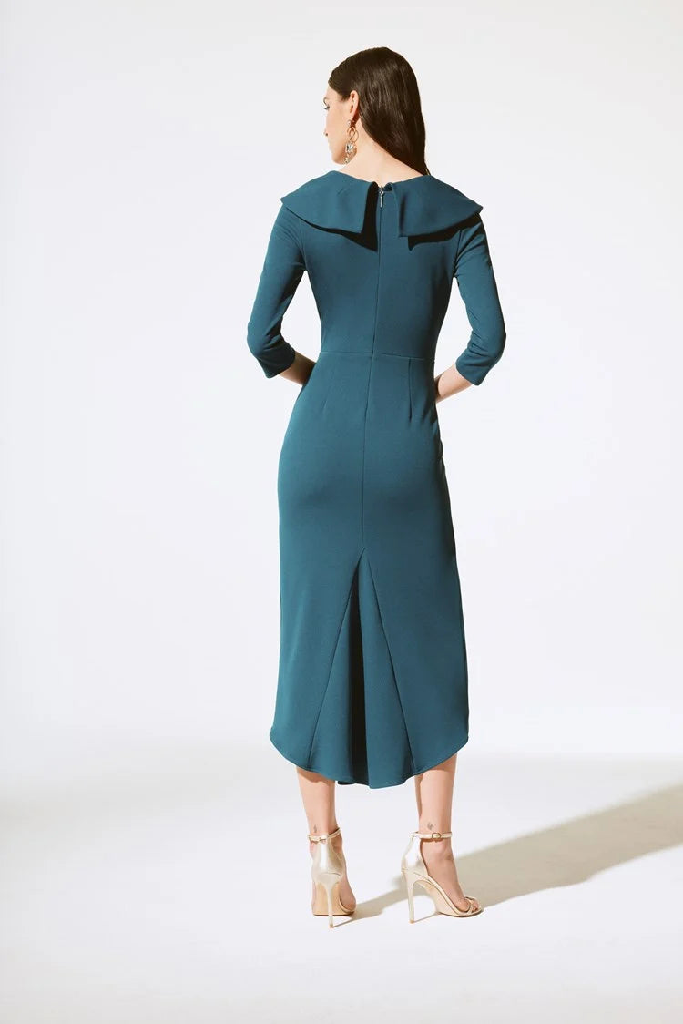 Royal Blue Scuba Crepe Ruffled Sheath Dress