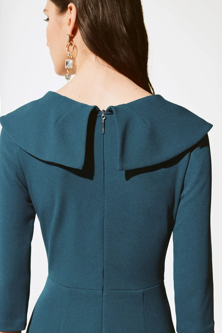 Royal Blue Scuba Crepe Ruffled Sheath Dress