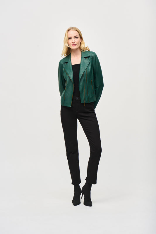 Joseph Ribkoff Green Foiled Knit Moto Jacket 243905