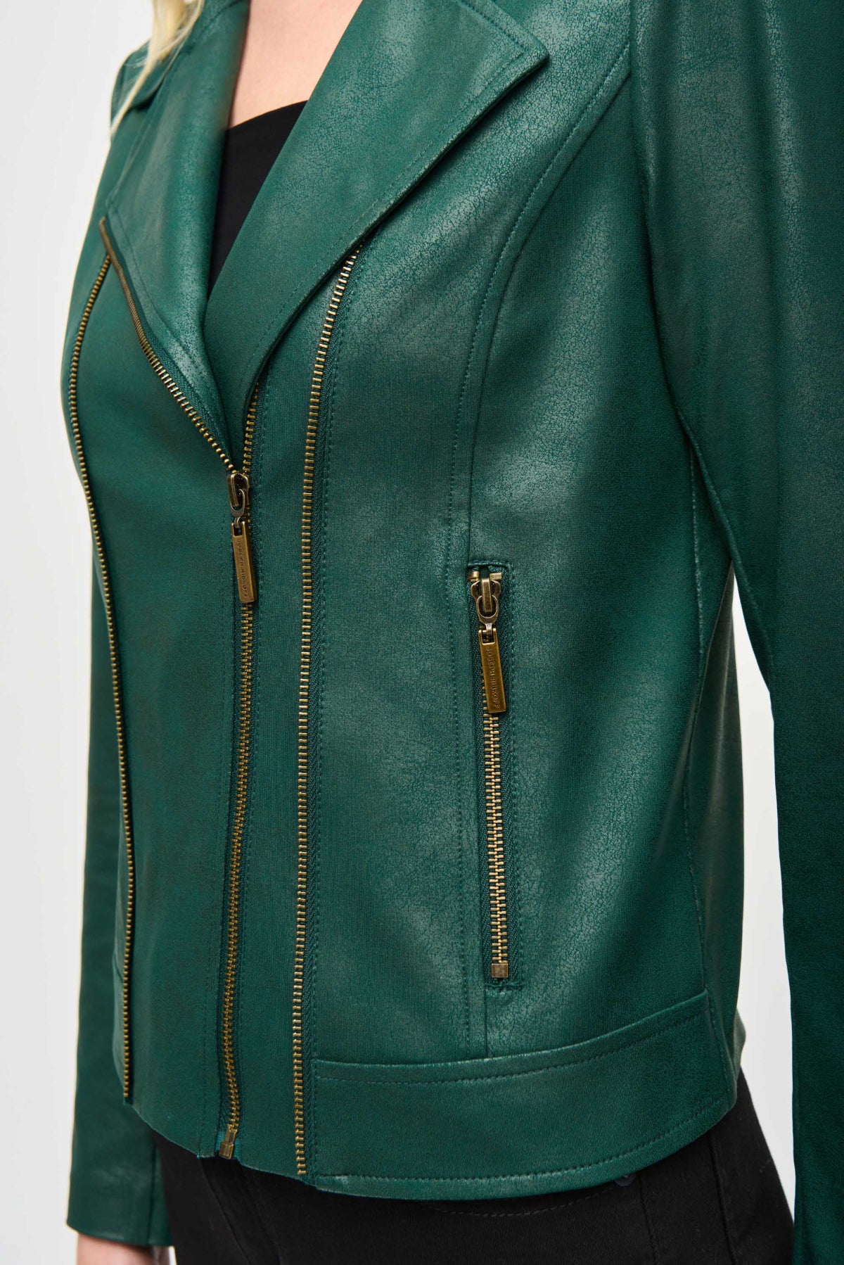 Joseph Ribkoff Green Foiled Knit Moto Jacket 243905
