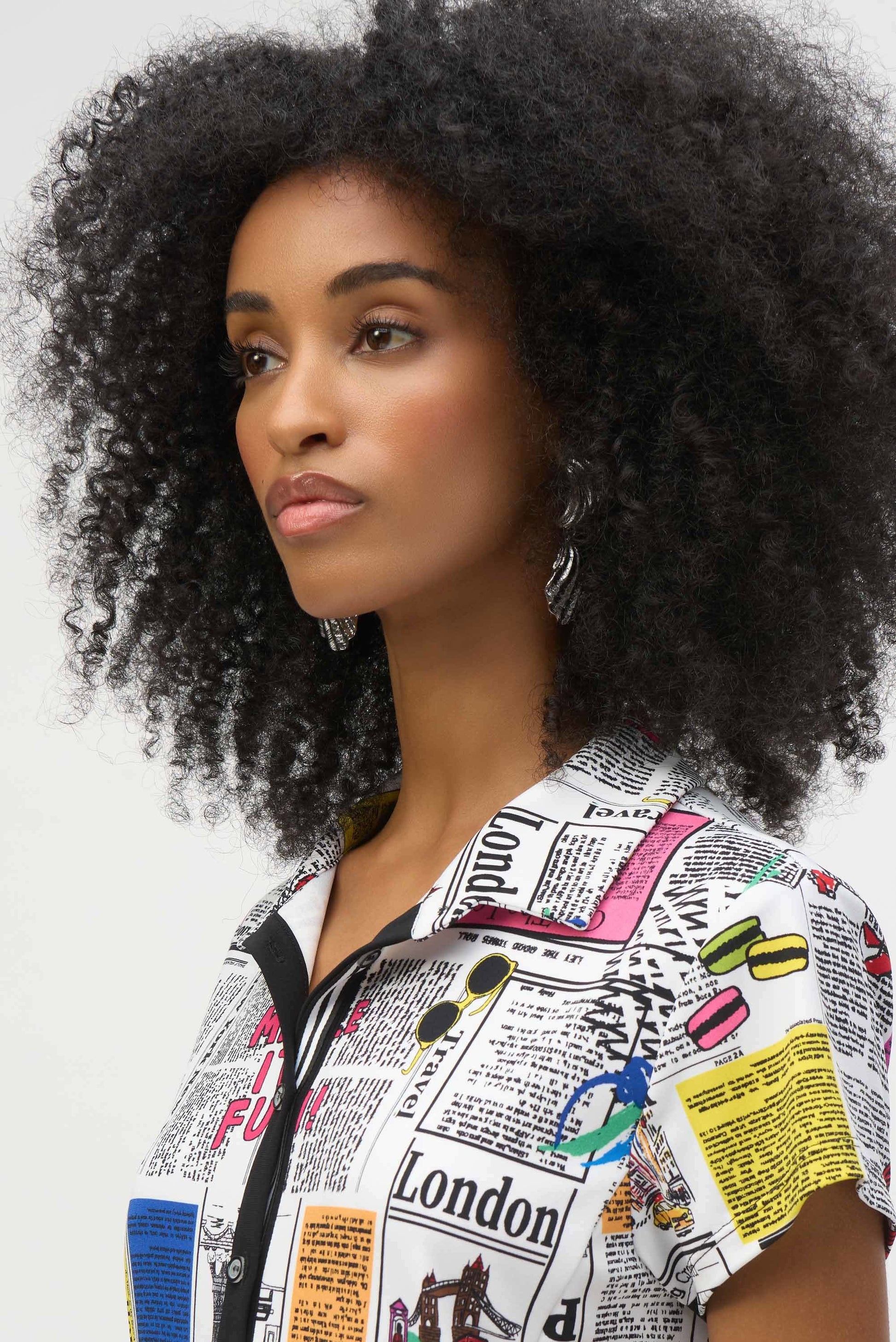 Joseph Ribkoff Silky Knit Newspaper Print Shift Dress 252186
