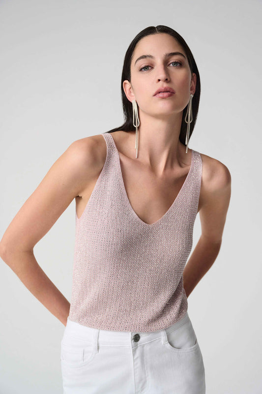 Joseph Ribkoff Pink Metallic Knitted Camisole with Rhinestones