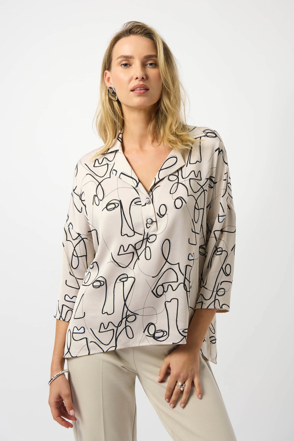 Satin Abstract Face Print Boxy Top
