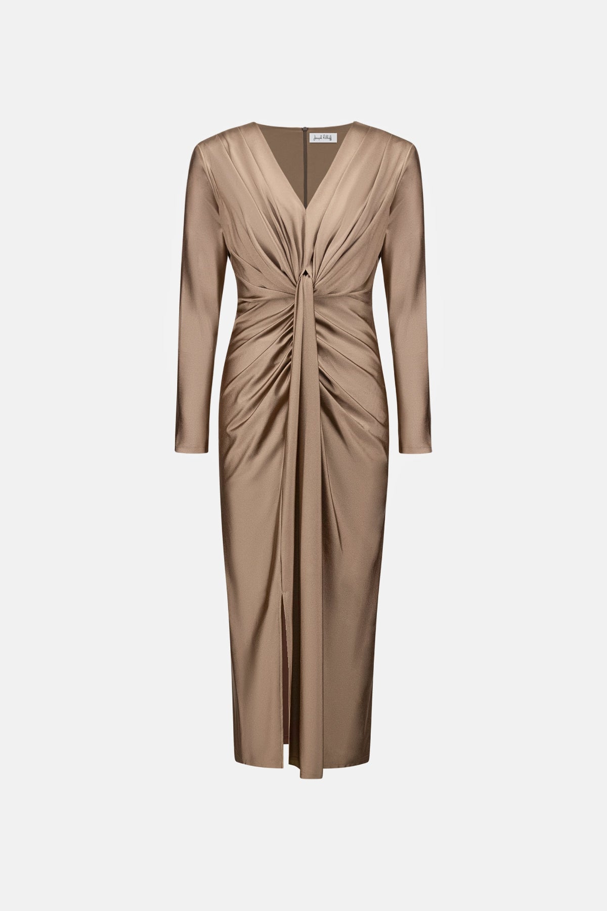 Satin Effect Knit Draped V-Neck Sheath Dress