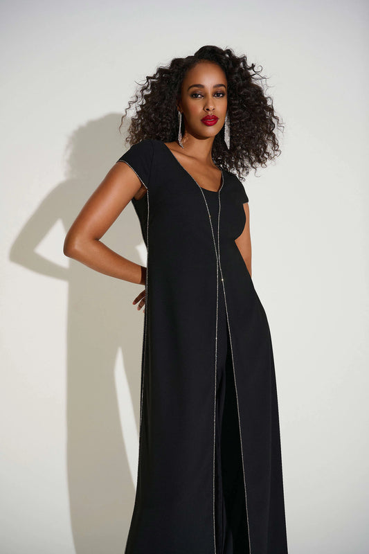 Woven Wide Leg Jumpsuit with Rhinestone Detail