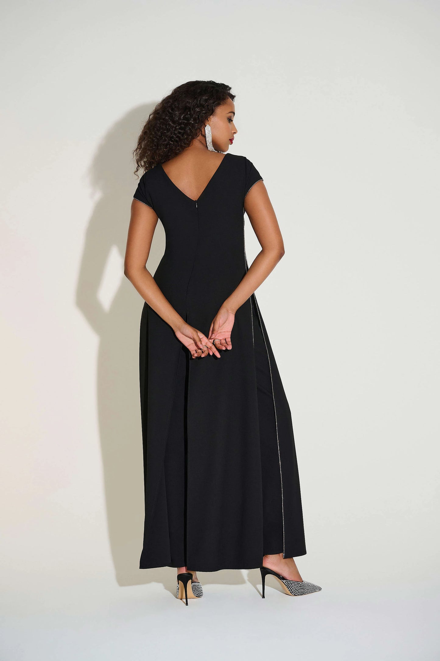 Woven Wide Leg Jumpsuit with Rhinestone Detail