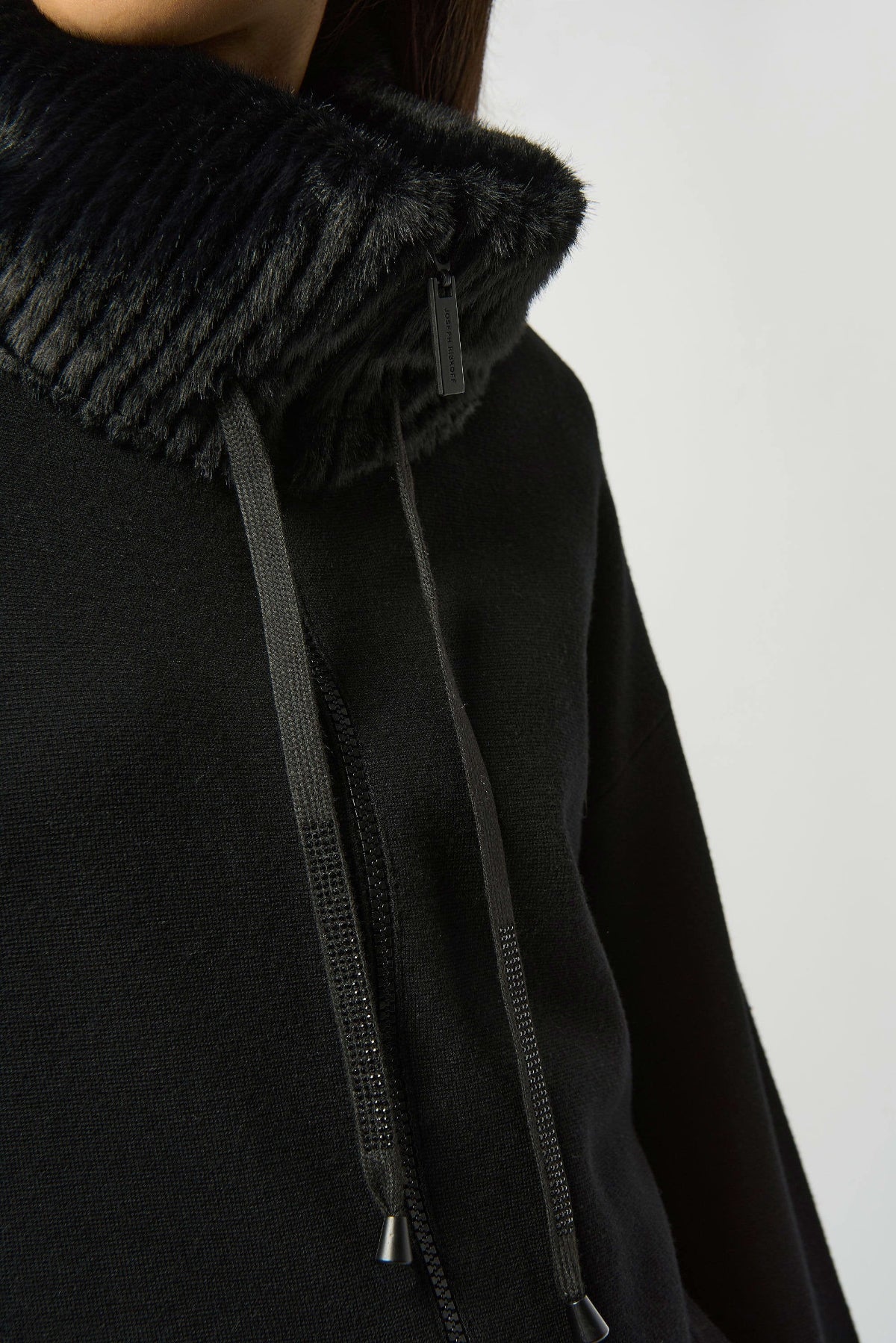 Sweater Knit Coat With Fur Trim