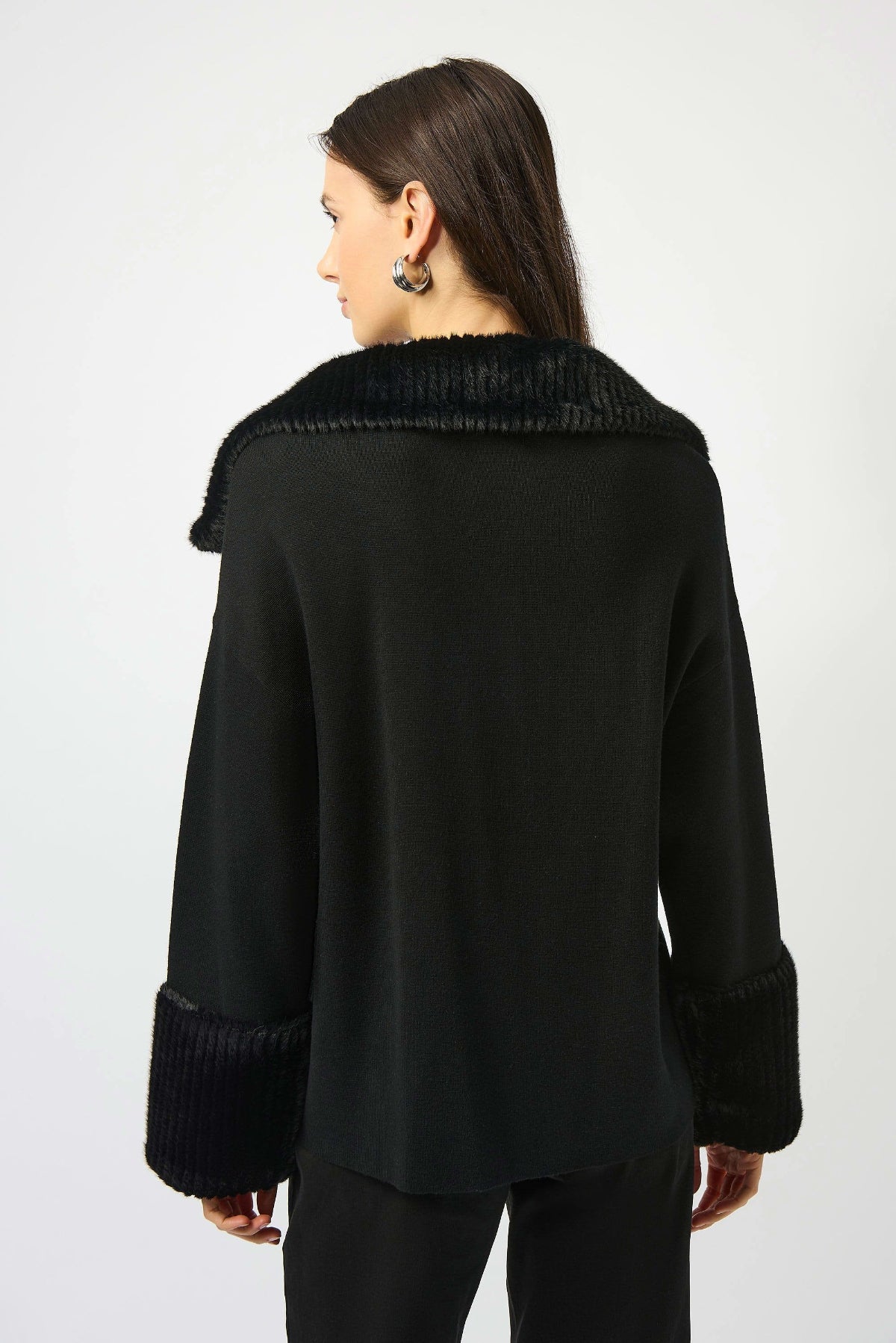 Sweater Knit Coat With Fur Trim
