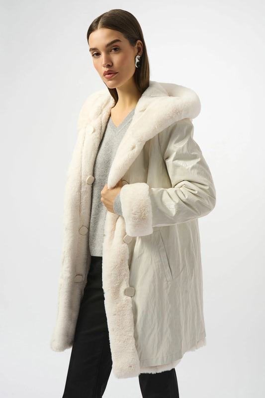 Offwhite Faux Fur Reversible Hooded Coat