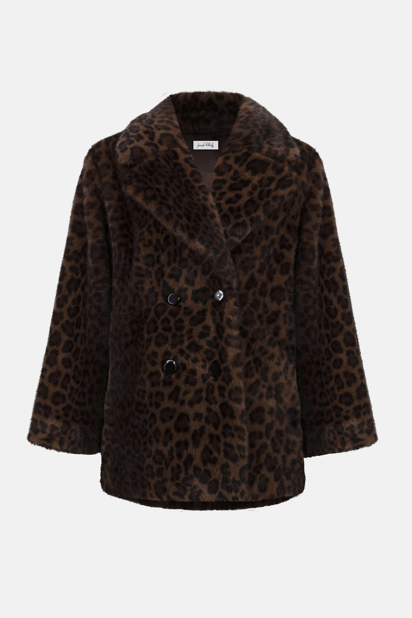 Faux Fur Leopard Print Double-Breasted Coat