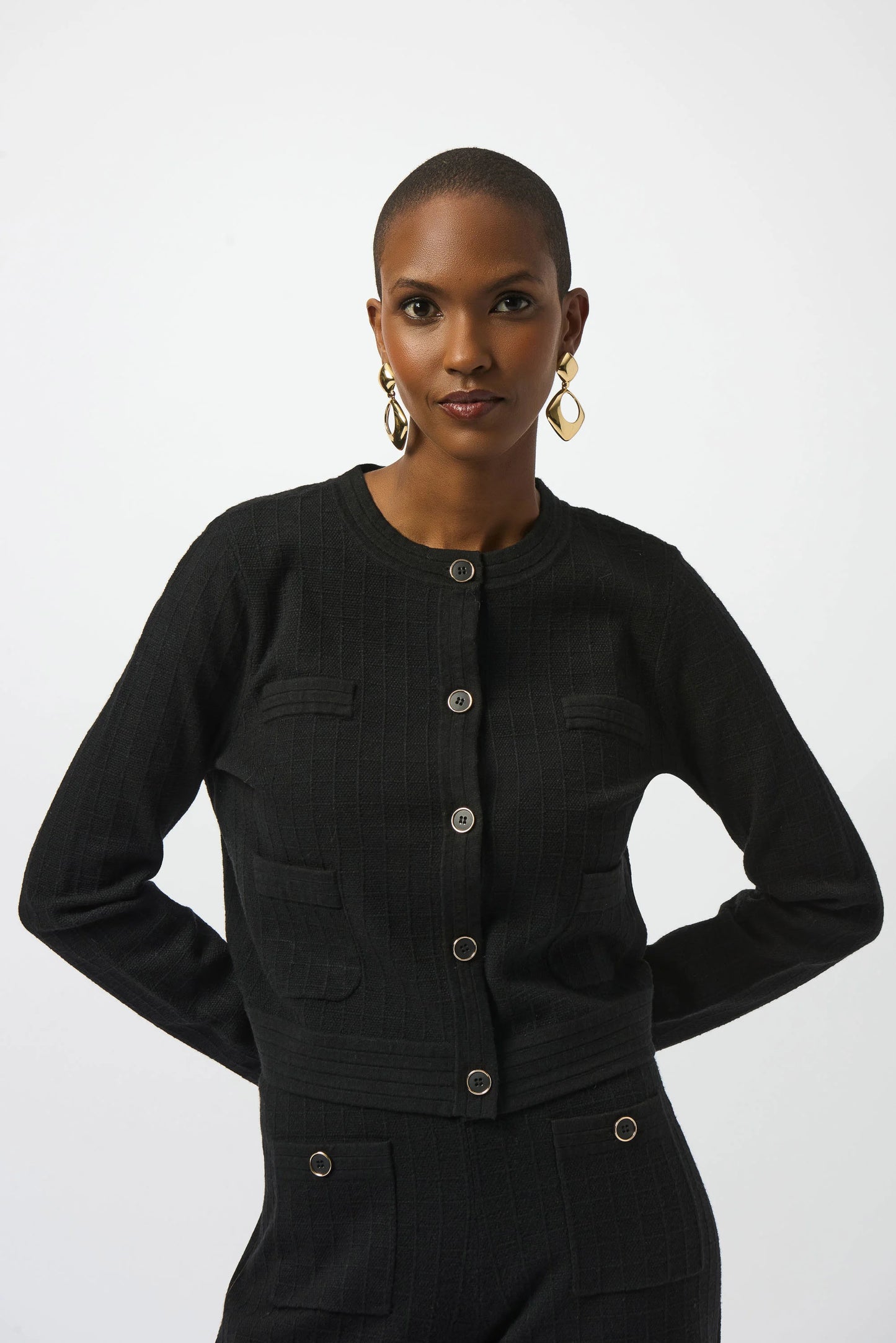 Joseph Ribkoff Sweater Knit Crew Neck Button-Front Jacket Lucindas