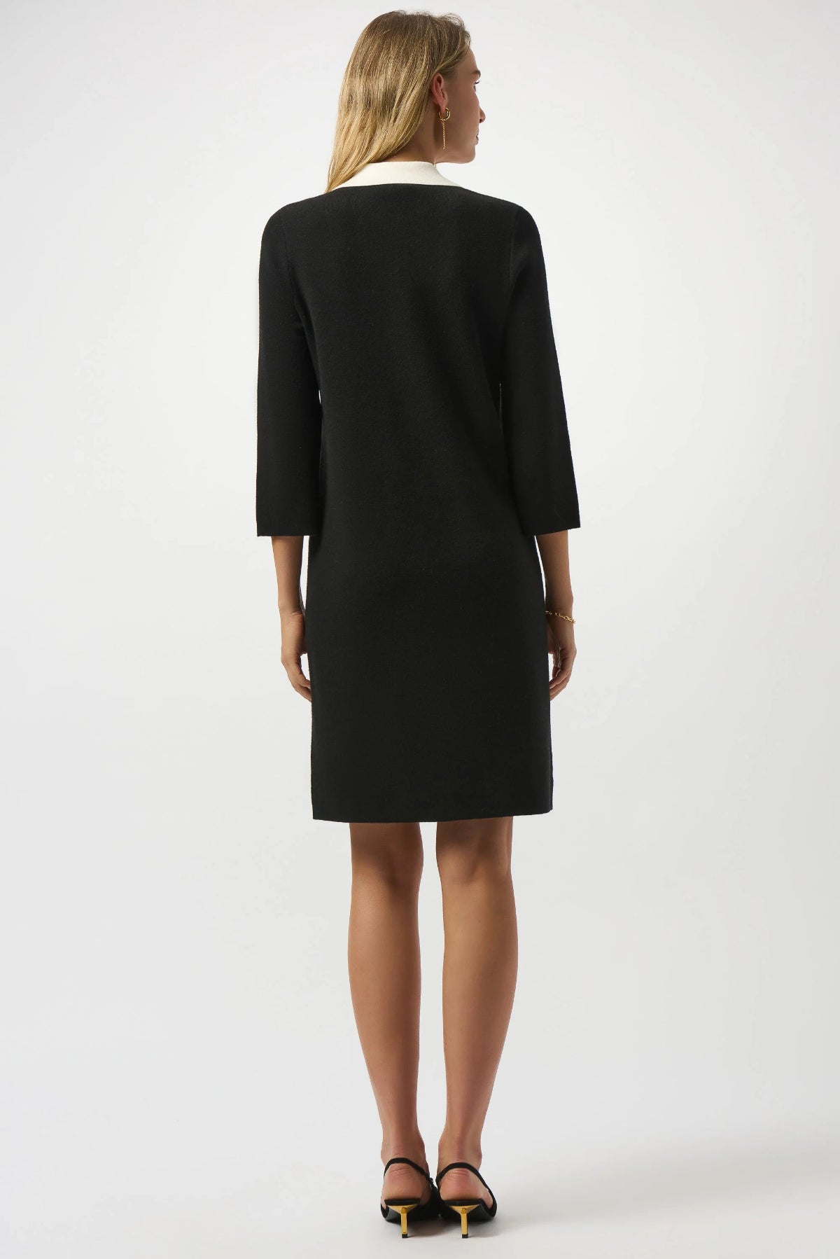 Knit Dress with Contrast Shirt Collar and Pockets