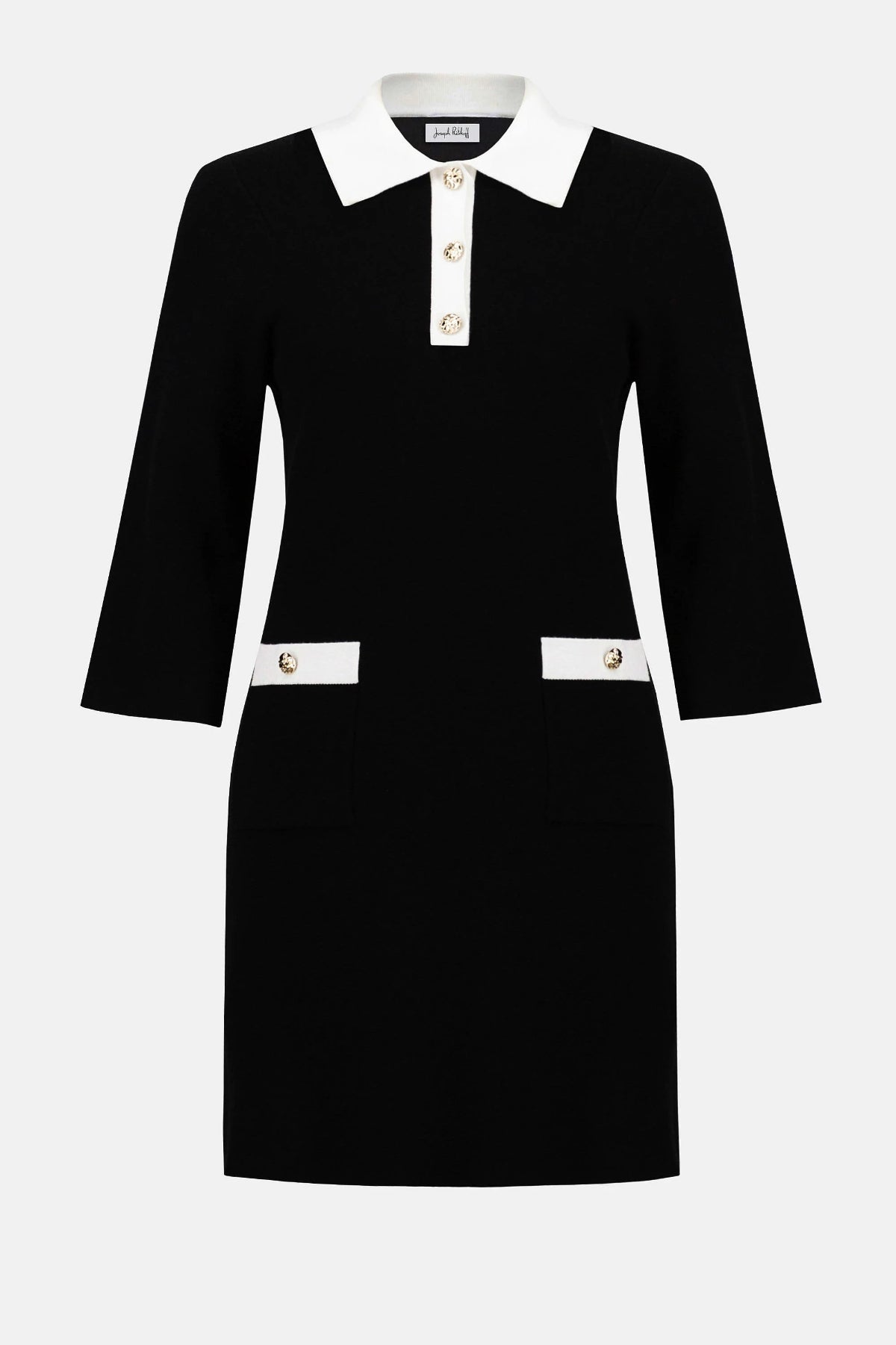 Knit Dress with Contrast Shirt Collar and Pockets