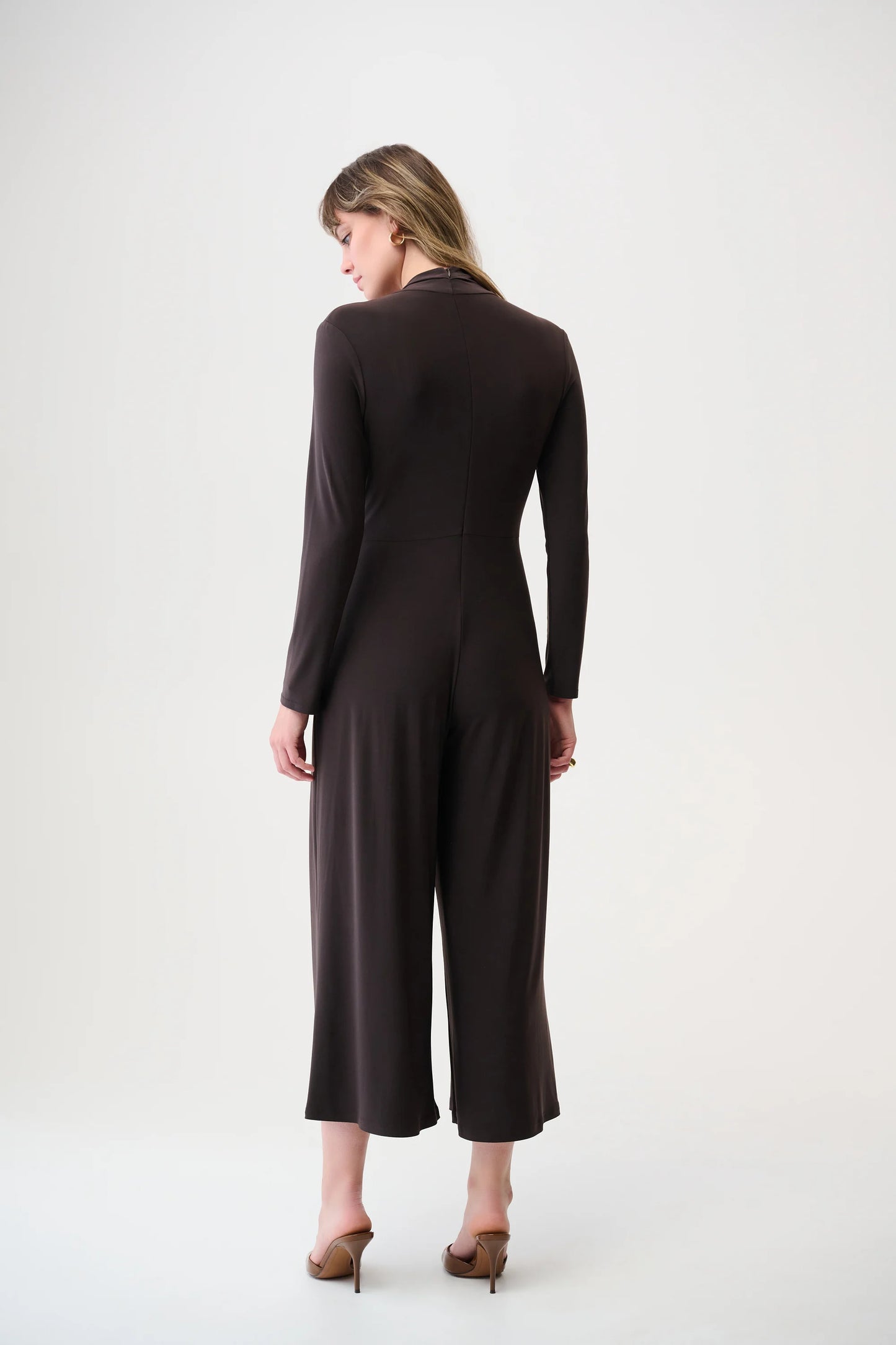 Mocha Wide Leg Wrap Jumpsuit with Ornament Detail