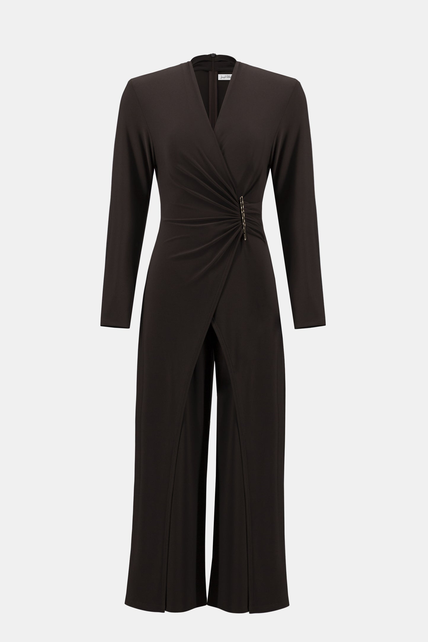 Mocha Wide Leg Wrap Jumpsuit with Ornament Detail