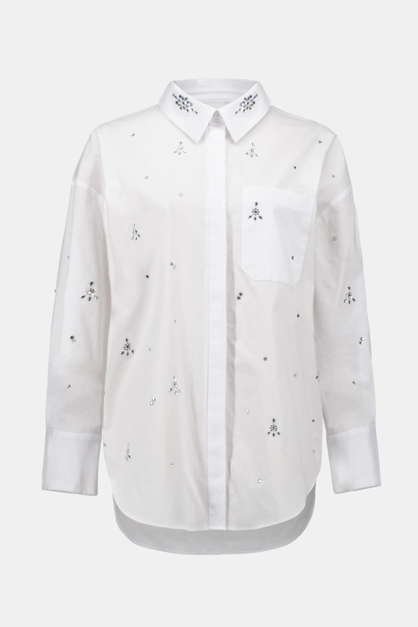 Stretch Cotton White Shirt with Diamanté
