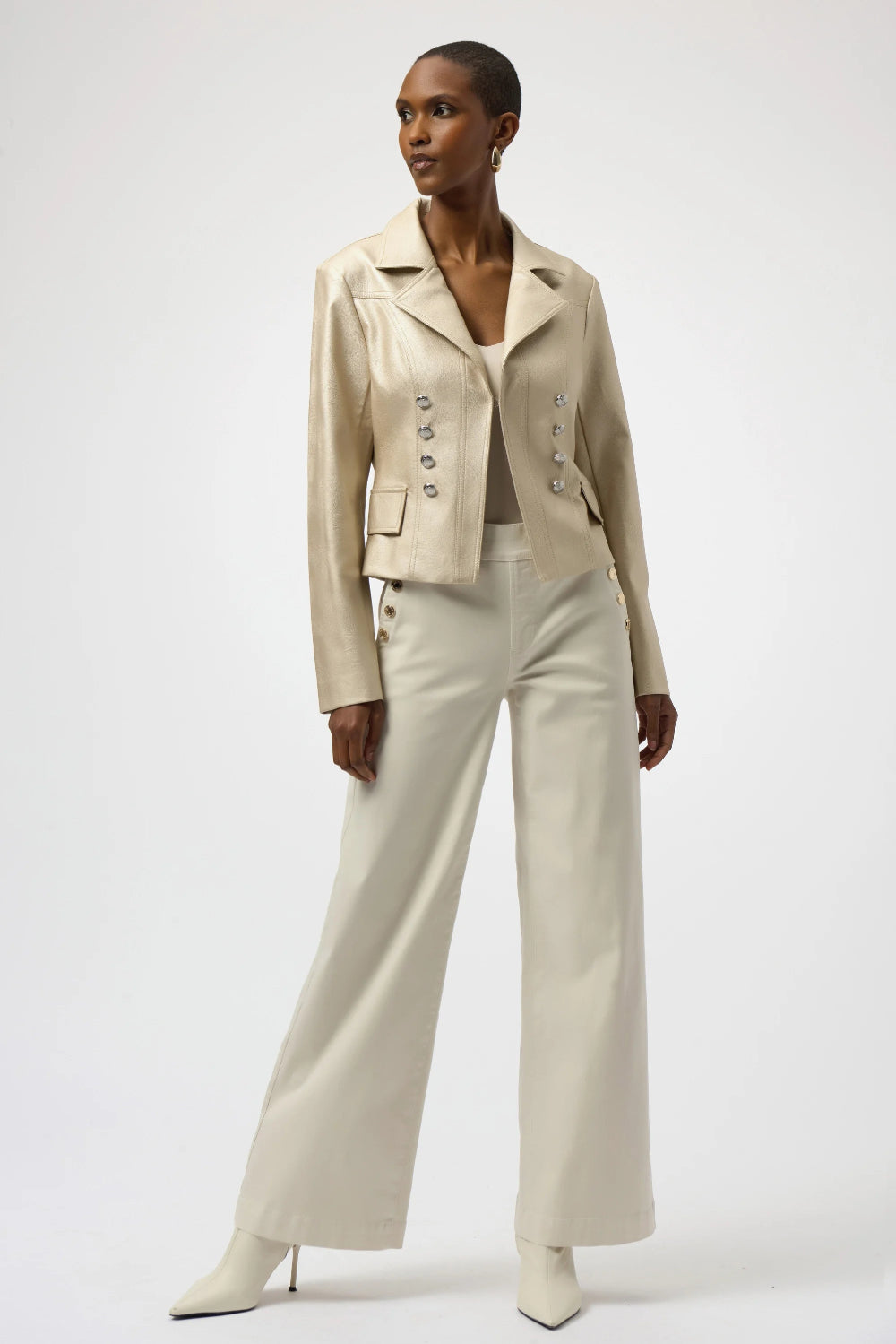 Leatherette Notched Collar Fitted Jacket