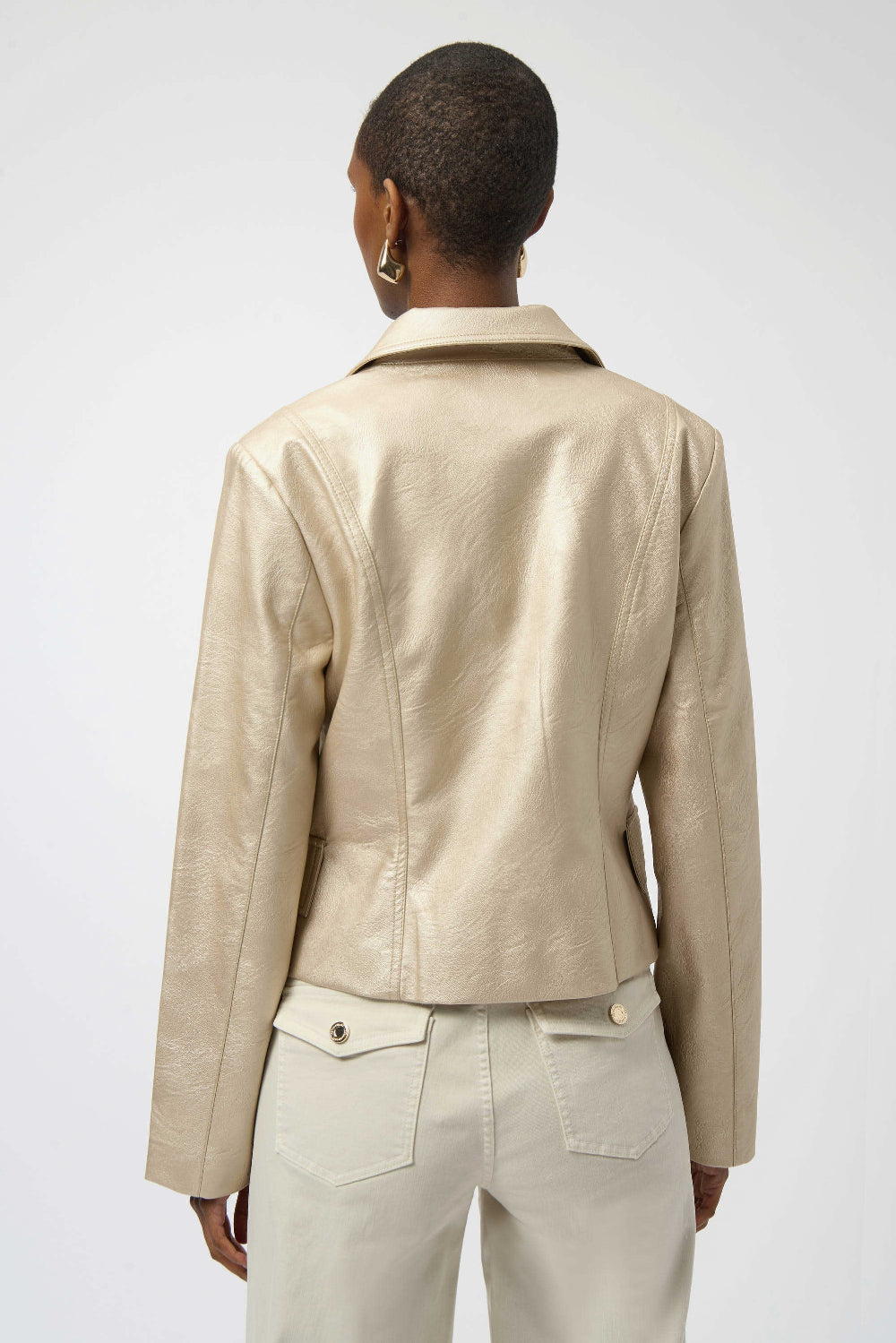 Leatherette Notched Collar Fitted Jacket