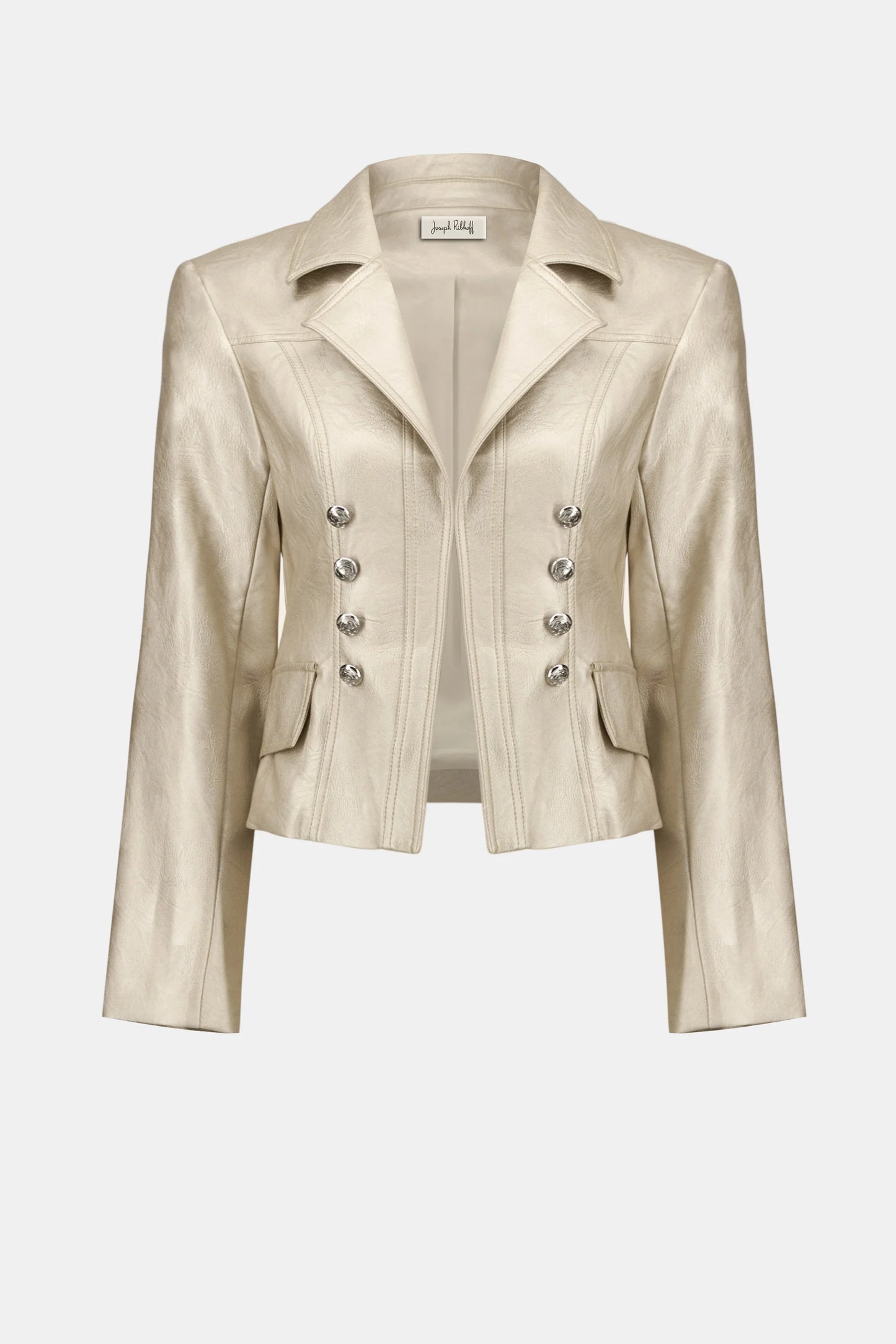 Leatherette Notched Collar Fitted Jacket