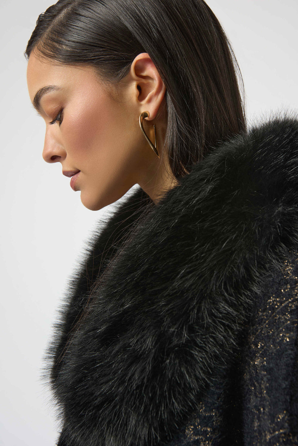 Jacquard Sweater Knit Cape with Faux Fur Accents