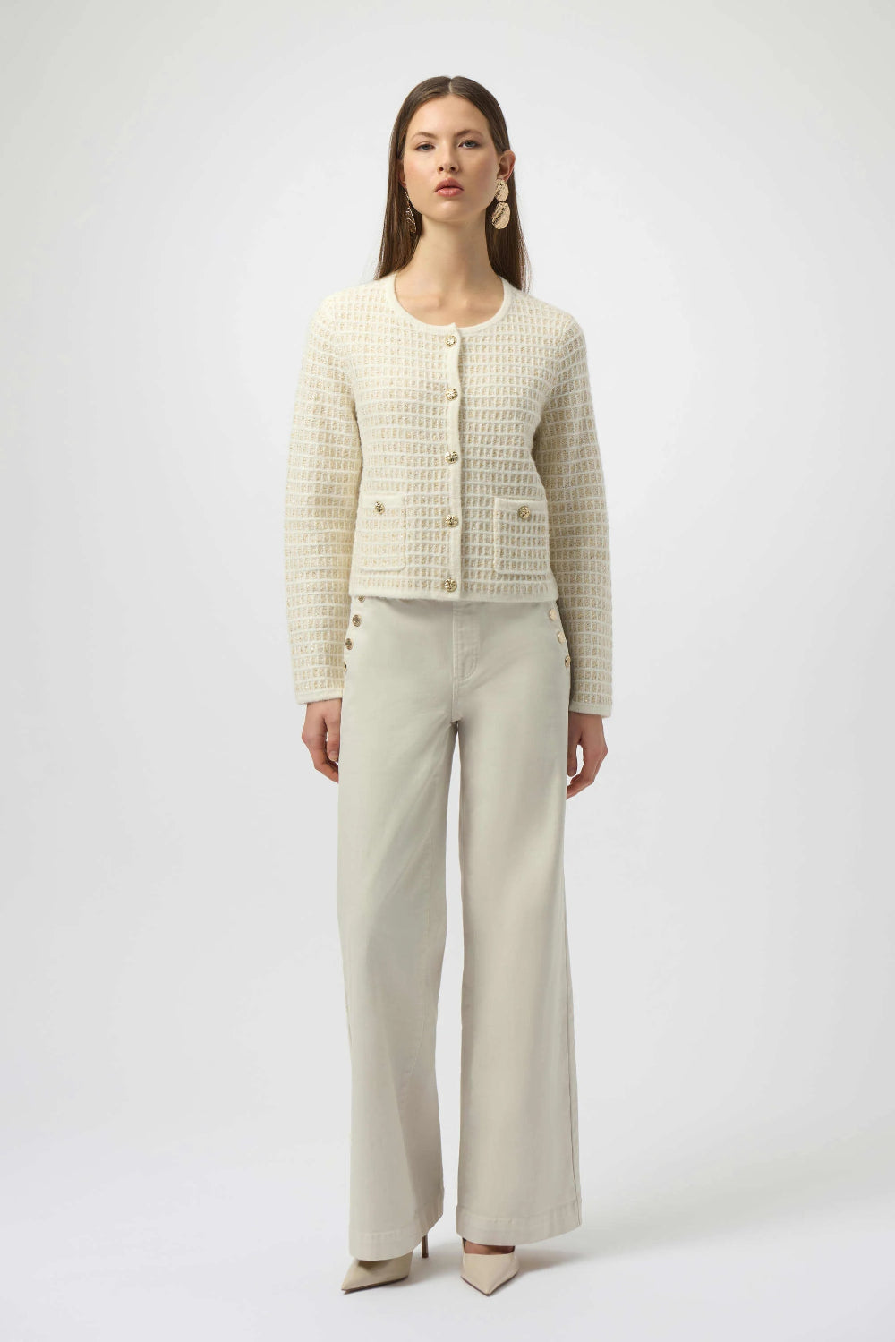 Sequined Sweater Knit Cardigan with Gold Buttons