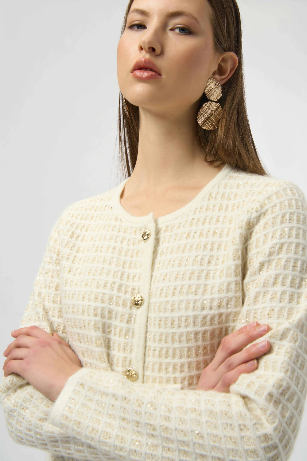 Sequined Sweater Knit Cardigan with Gold Buttons