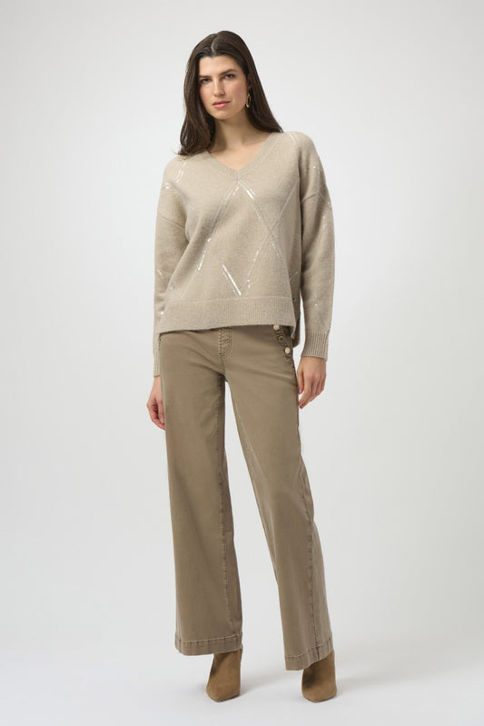 Sweater Knit Pullover with Sequins- Oyster