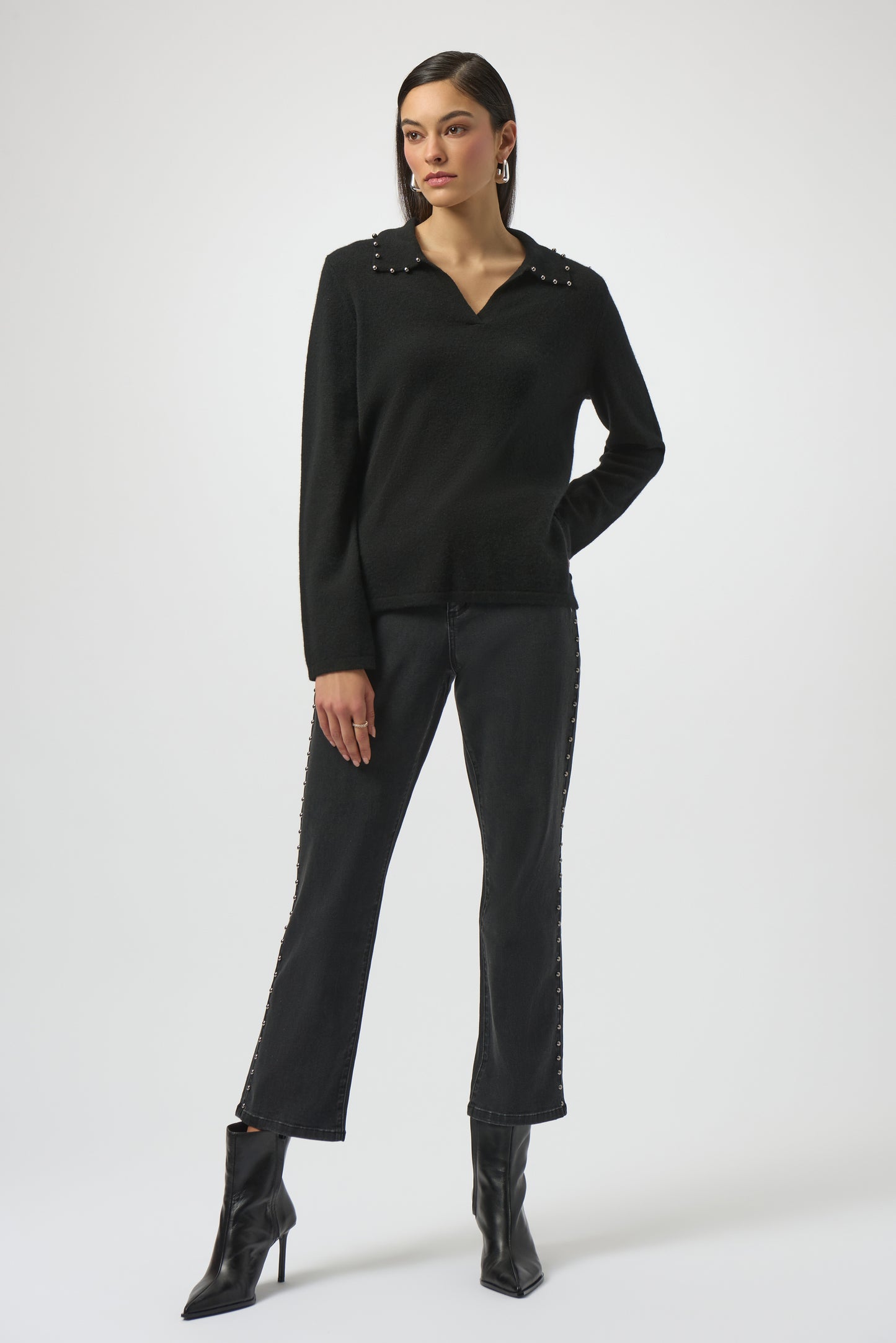 Joseph Ribkoff Black Cashmere Jumper with Pearl Detail