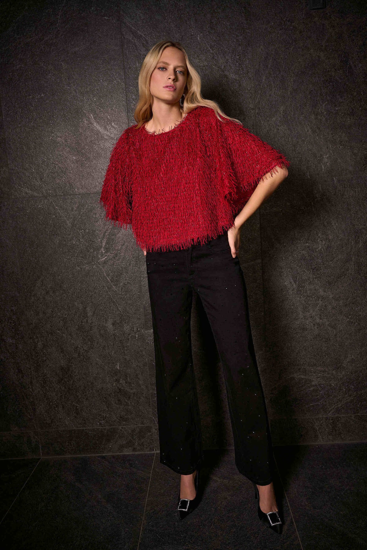 Classic Wide Leg Jeans with Rhinestones