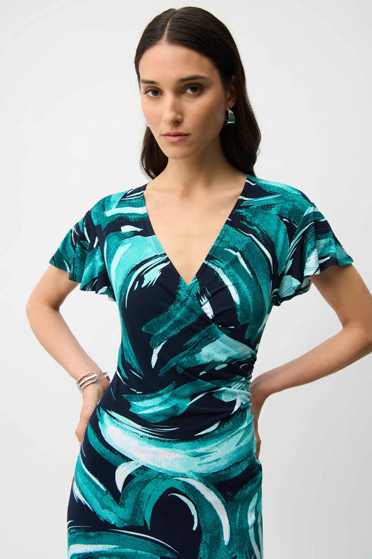 Abstract Print Fit and Flare Wrap Dress - Lucindas on-line