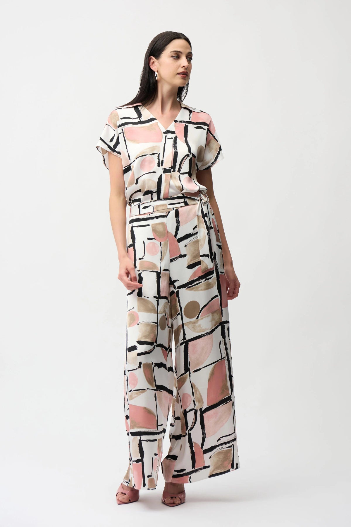Recycled Satin Abstract Print Wide Leg Pull-On Trousers