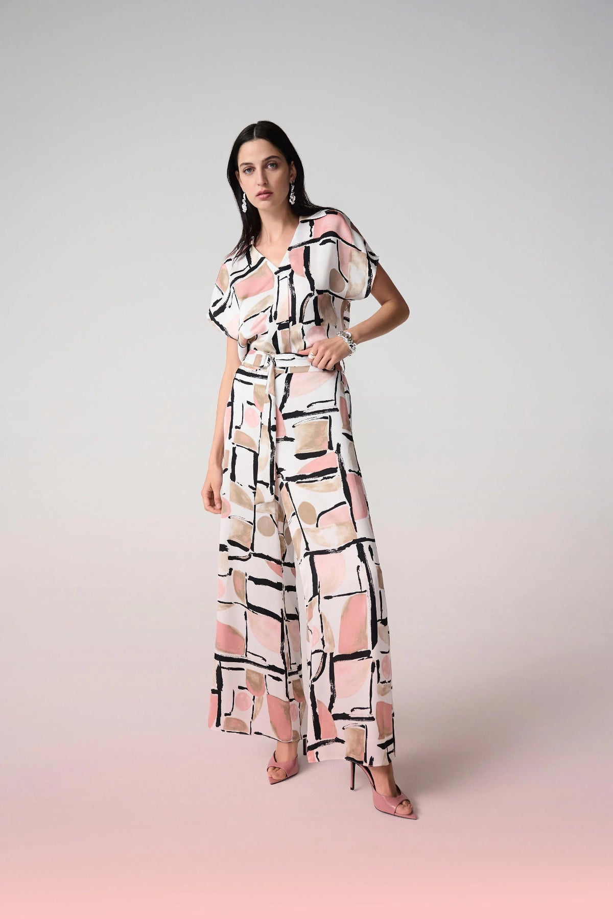 Recycled Satin Abstract Print Wide Leg Pull-On Trousers