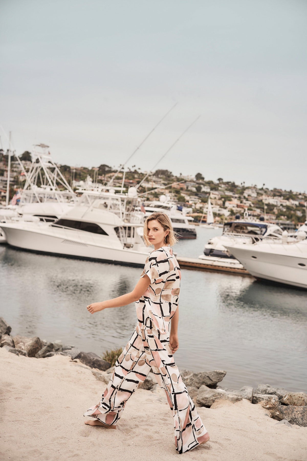 Recycled Satin Abstract Print Wide Leg Pull-On Trousers