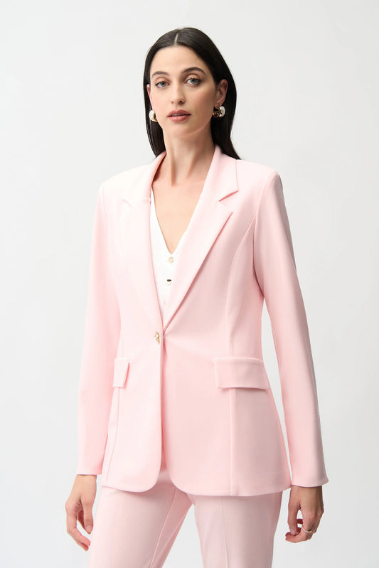 Silky Knit Fitted Blazer With Statement Button