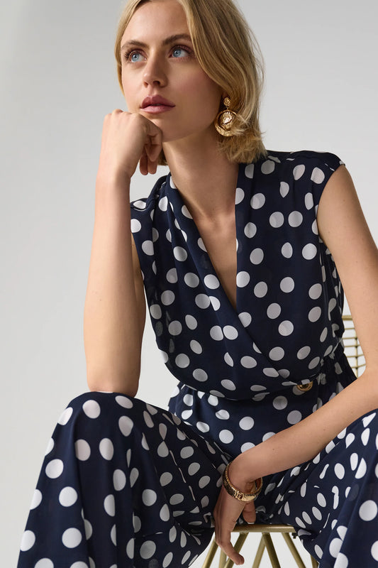 Georgette Dot Print Wrap Peplum Top With Gold Buttons