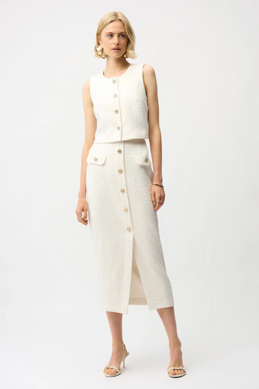 Joseph Ribkoff Bouclé Sleeveless Vest With Gold Buttons