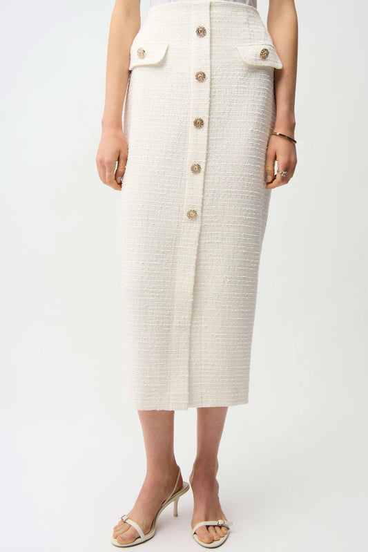 Joseph Ribkoff Bouclé Pencil Skirt With Gold Buttons