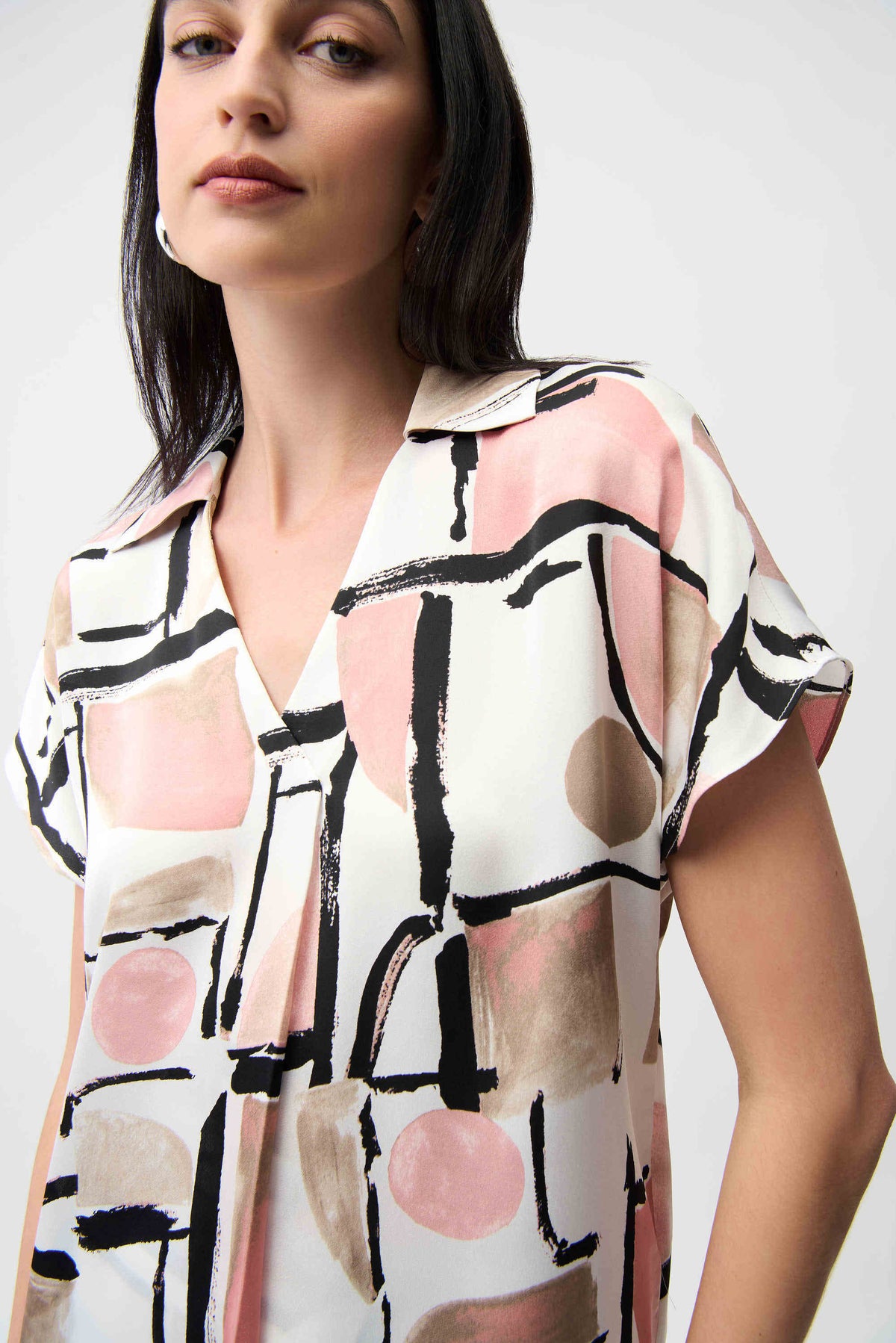 Joseph Ribkoff Satin Abstract Print Boxy Top With V-neckline - Lucindas on-line