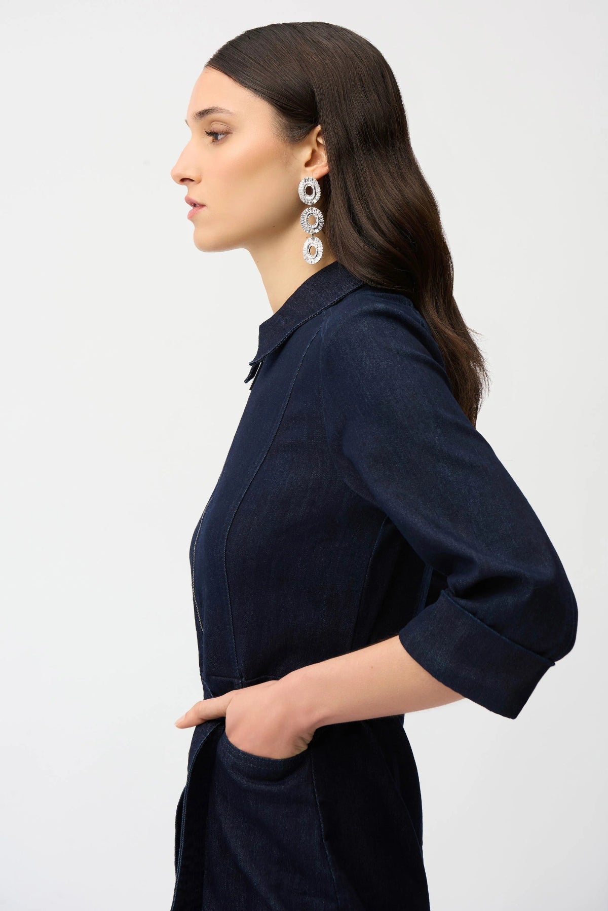 Joseph Ribkoff Denim Dress With Half Zip and Belt